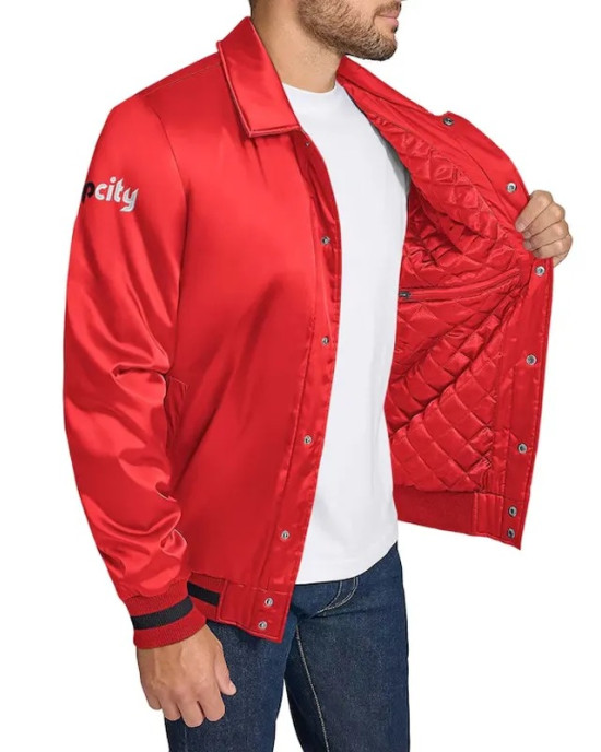 Portland Trail Blazers Stitch Applique Red Satin Jacket Portland Trail Blazers Stitch Applique Red Satin Jacket