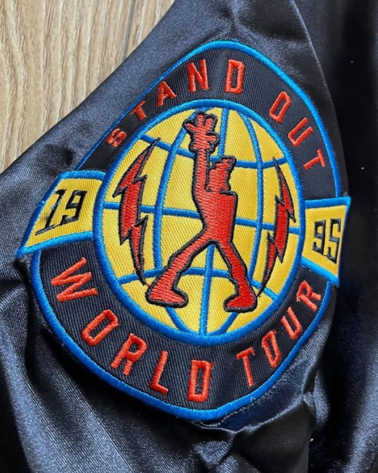 Powerline Varsity  Satin Black Jacket Full-Snap