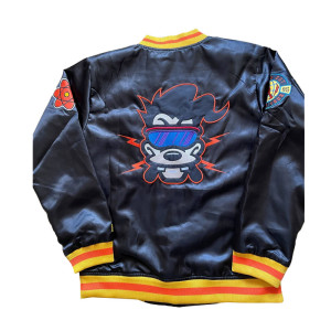 Powerline Varsity  Satin Black Jacket Full-Snap