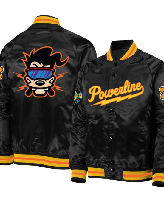 Powerline Varsity  Satin Black Jacket Full-Snap