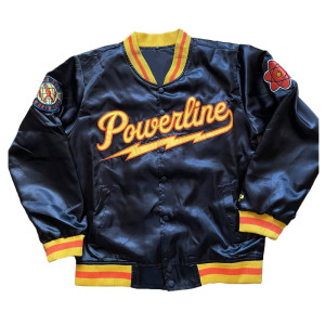 Powerline Varsity  Satin Black Jacket Full-Snap