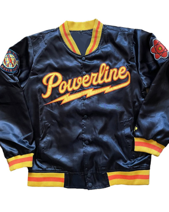 Powerline Varsity  Satin Black Jacket Full-Snap