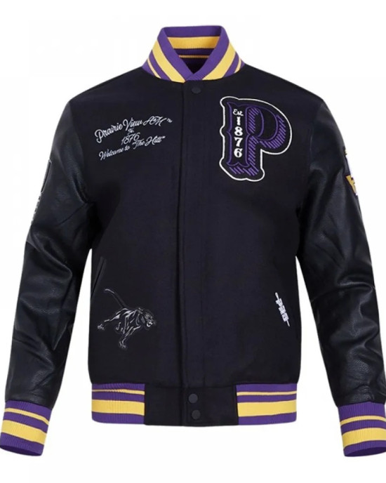 Prairie View A&M Black Varsity Wool/Leather Jacket Prairie View A&M Black Varsity Wool/Leather Jacket
