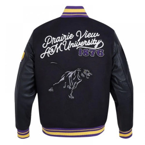 Prairie View A&M Black Varsity Wool/Leather Jacket