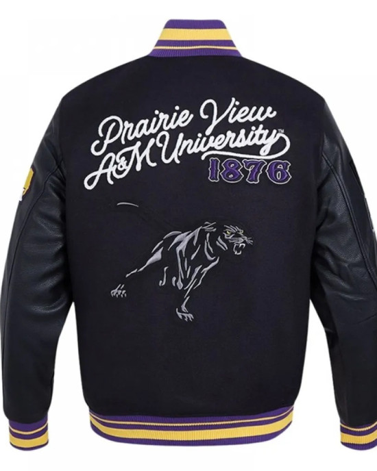 Prairie View A&M Black Varsity Wool/Leather Jacket Prairie View A&M Black Varsity Wool/Leather Jacket