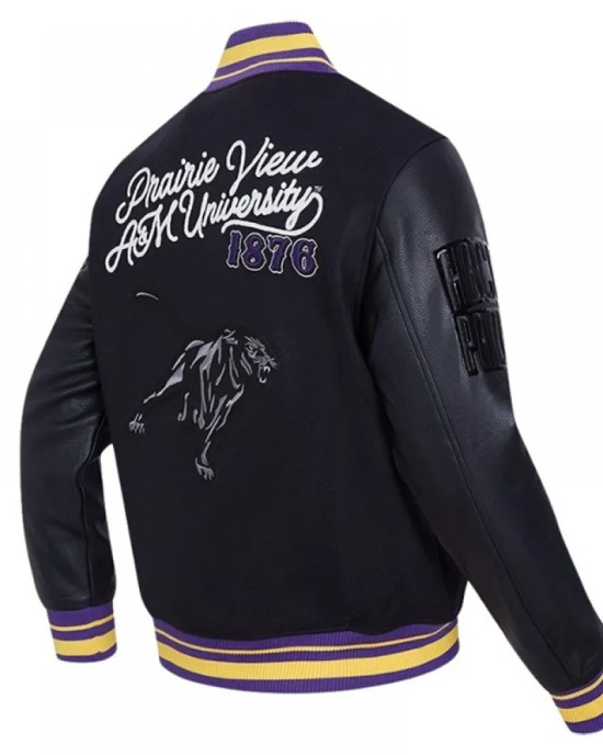 Prairie View A&M Black Varsity Wool/Leather Jacket Prairie View A&M Black Varsity Wool/Leather Jacket
