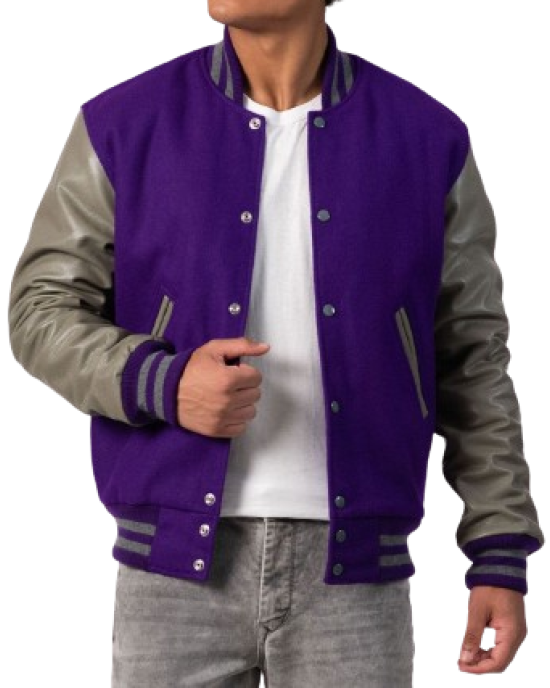 Purple Body & Grey Leather Sleeves Letterman Purple Body & Grey Leather Sleeves Letterman