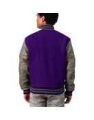 Purple Body & Grey Leather Sleeves Letterman