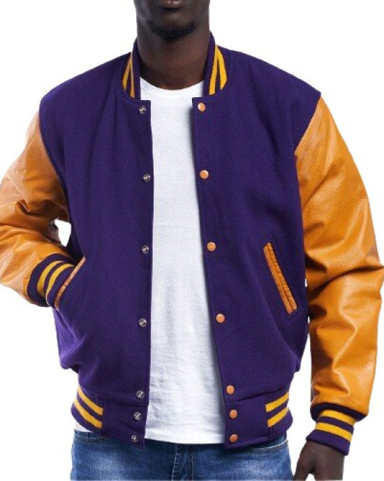 Purple Wool Body & Bright Gold Leather Sleeves Letterman Jacket Purple Wool Body & Bright Gold Leather Sleeves Letterman Jacket