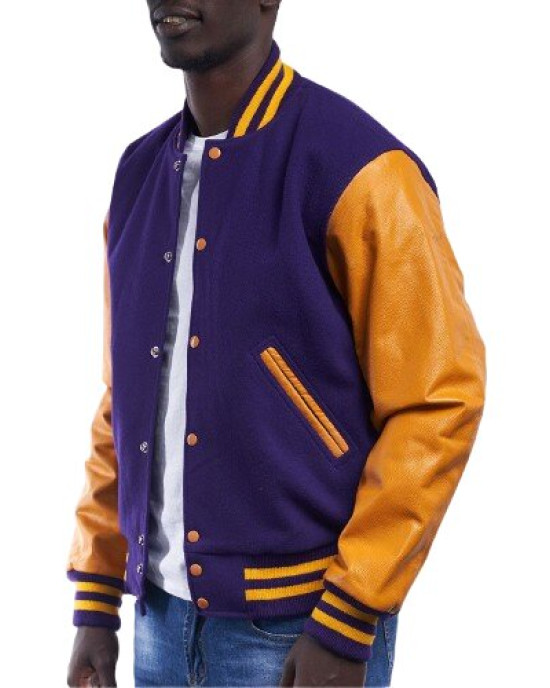 Purple Wool Body & Bright Gold Leather Sleeves Letterman Jacket Purple Wool Body & Bright Gold Leather Sleeves Letterman Jacket