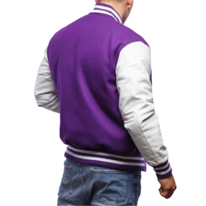 Purple Wool Body & Bright White Leather Sleeves Letterman Jacket