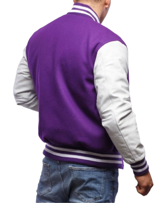 Purple Wool Body & Bright White Leather Sleeves Letterman Jacket Purple Wool Body & Bright White Leather Sleeves Letterman Jacket