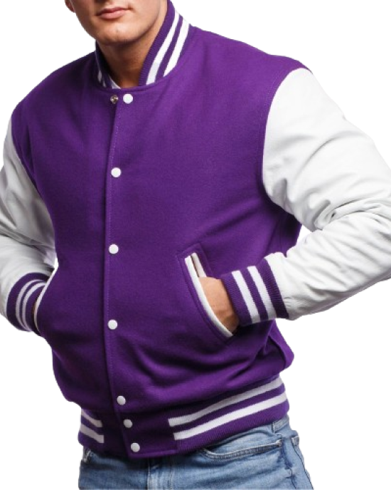 Purple Wool Body & Bright White Leather Sleeves Letterman Jacket Purple Wool Body & Bright White Leather Sleeves Letterman Jacket