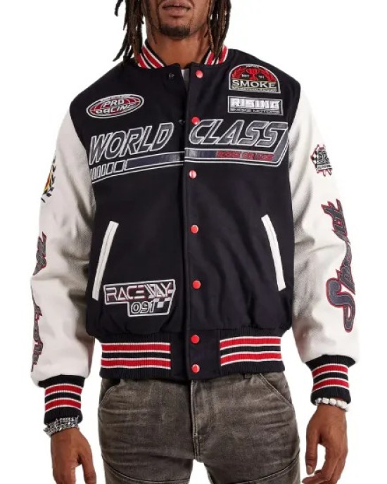 Racing Smoke Rise Wool Varsity Jacket Racing Smoke Rise Wool Varsity Jacket