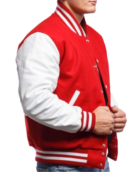 Red Wool and White Leather Varsity Letterman Jacket Red Wool and White Leather Varsity Letterman Jacket