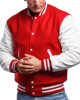 Red Wool and White Leather Varsity Letterman Jacket Red Wool and White Leather Varsity Letterman Jacket