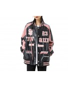 Retro Y2K Pink Embroidered American Vintage Leather Bomber Jacket