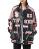 Retro Y2K Pink Embroidered American Vintage Leather Bomber Jacket Retro Y2K Pink Embroidered American Vintage Leather Bomber Jacket