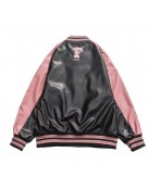 Retro Y2K Pink Embroidered American Vintage Leather Bomber Jacket