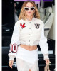 Rita Ora Elvis Duran Show Varsity Jacket - Cream Wool & Leather