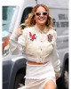 Rita Ora Elvis Duran Show Varsity Jacket - Cream Wool & Leather
