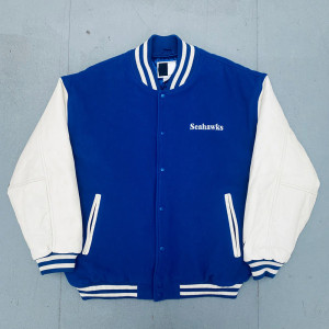 Royal and White 1990's Seattle Seahawks Varsity Jacket