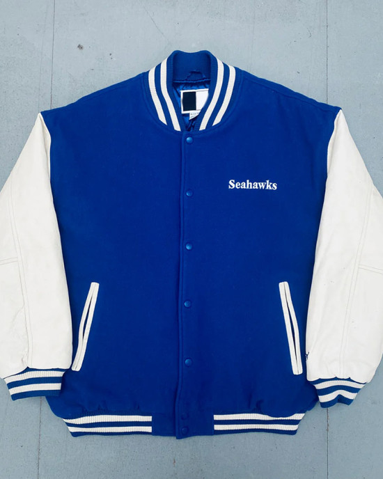 Royal and White 1990's Seattle Seahawks Varsity Jacket Royal and White 1990's Seattle Seahawks Varsity Jacket