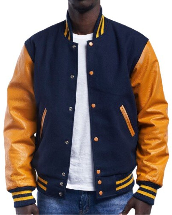 Royal Wool Body & Bright Gold Leather Sleeves Letterman Jacket Royal Wool Body & Bright Gold Leather Sleeves Letterman Jacket