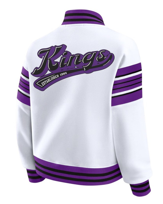 Sacramento Kings Snap Front White Fleece Jacket