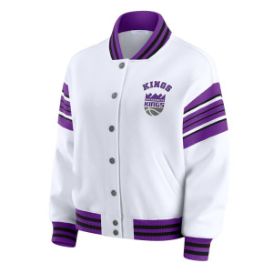 Sacramento Kings Snap Front White Fleece Jacket