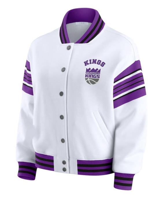 Sacramento Kings Snap Front White Fleece Jacket