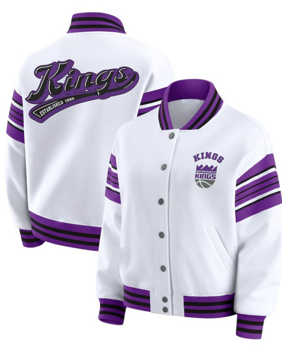 Sacramento Kings Snap Front White Fleece Jacket
