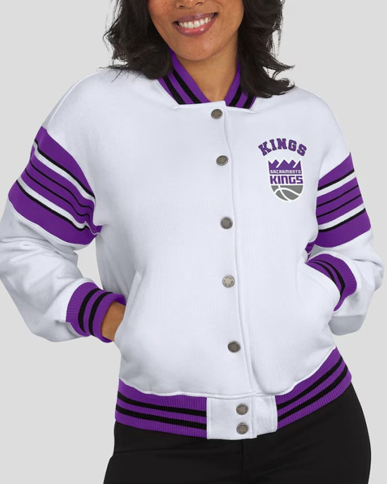 Sacramento Kings Snap Front White Fleece Jacket