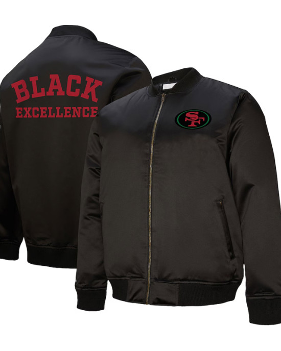 San Francisco 49ers Excellence Black Full-Zip Unisex Satin Jacket San Francisco 49ers Excellence Black Full-Zip Unisex Satin Jacket