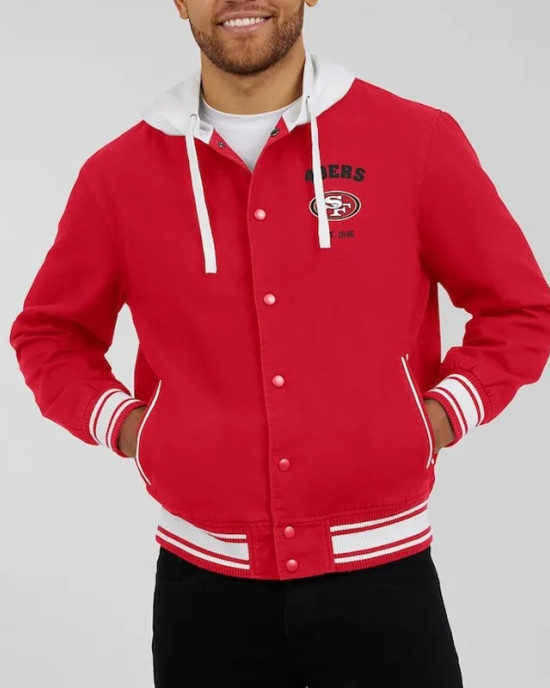 San Francisco 49ers Scarlet Cotton Hooded Jacket San Francisco 49ers Scarlet Cotton Hooded Jacket