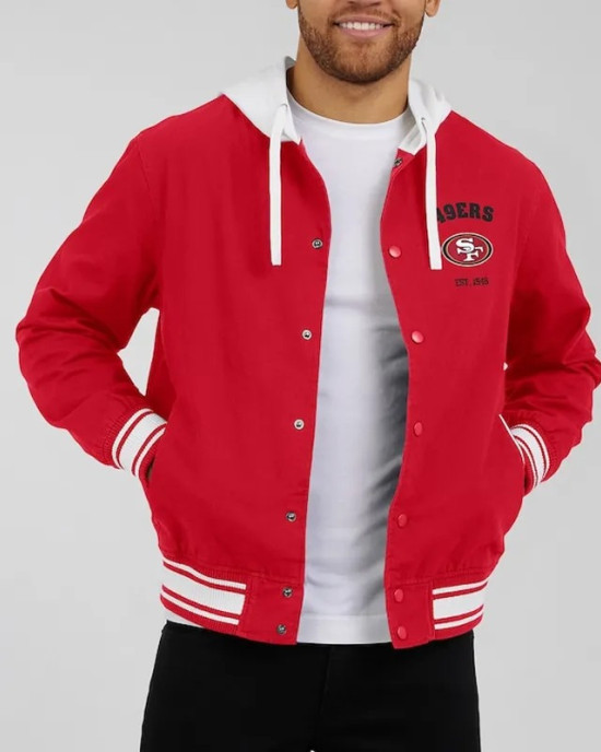 San Francisco 49ers Scarlet Cotton Hooded Jacket San Francisco 49ers Scarlet Cotton Hooded Jacket