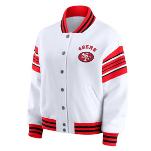 San Francisco 49ers Snap Front White Fleece Jacket
