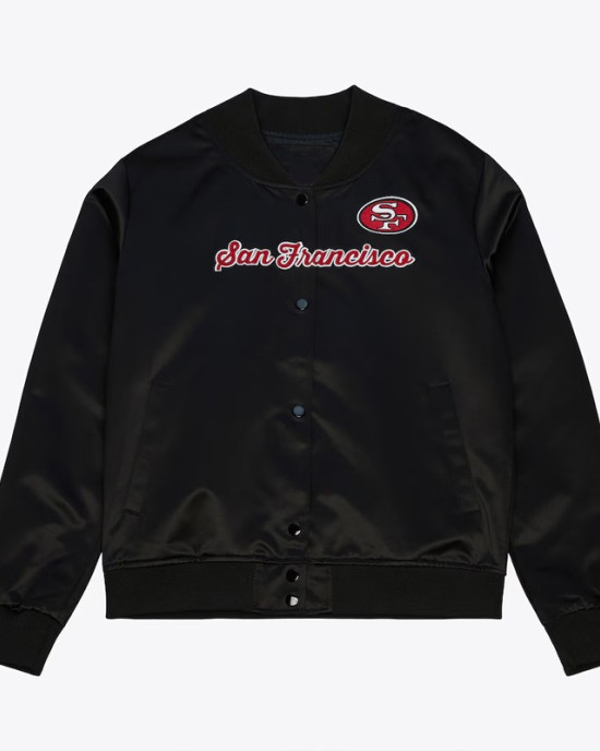 San Francisco 49ers Throwback Graphics Black Satin Jacket Unisex