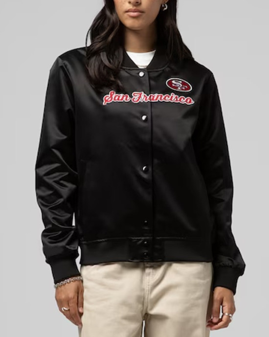 San Francisco 49ers Throwback Graphics Black Satin Jacket Unisex