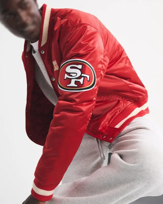 San Francisco 49ers Varsity Bomber Red Satin Jacket