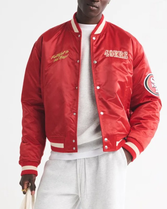 San Francisco 49ers Varsity Bomber Red Satin Jacket