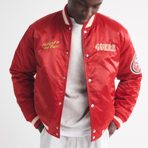 San Francisco 49ers Varsity Bomber Red Satin Jacket