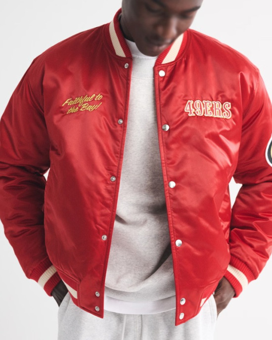 San Francisco 49ers Varsity Bomber Red Satin Jacket