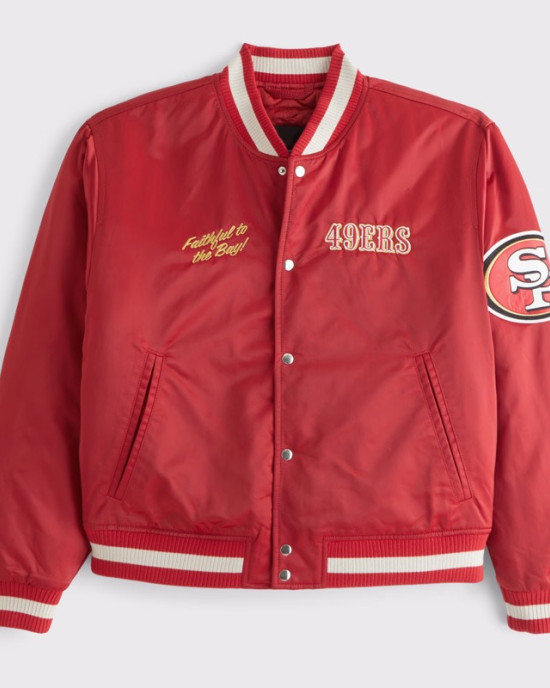 San Francisco 49ers Varsity Bomber Red Satin Jacket