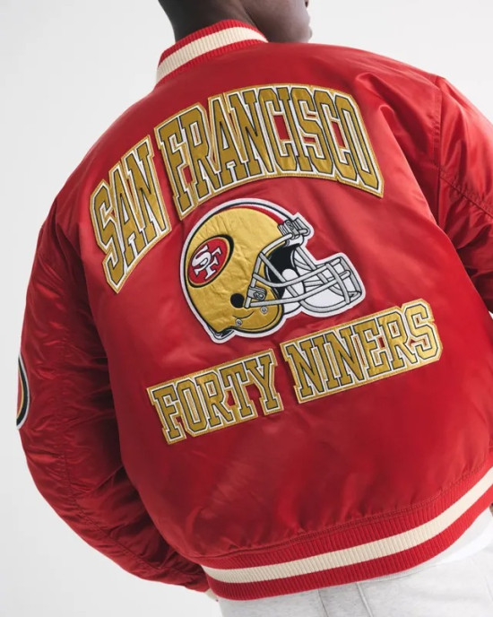 San Francisco 49ers Varsity Bomber Red Satin Jacket