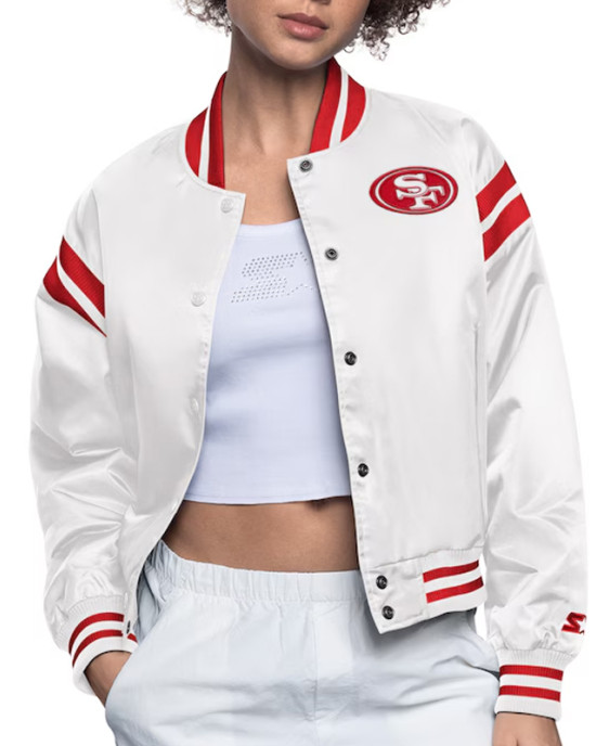 San Francisco 49ers White Full Count Satin Jacket San Francisco 49ers White Full Count Satin Jacket