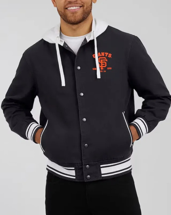 San Francisco Giants Black Cotton Hooded Jacket San Francisco Giants Black Cotton Hooded Jacket