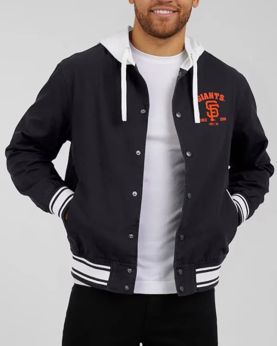 San Francisco Giants Black Cotton Hooded Jacket San Francisco Giants Black Cotton Hooded Jacket