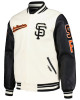 San Francisco Giants Script Tail Cream and Black Varsity Jacket San Francisco Giants Script Tail Cream and Black Varsity Jacket