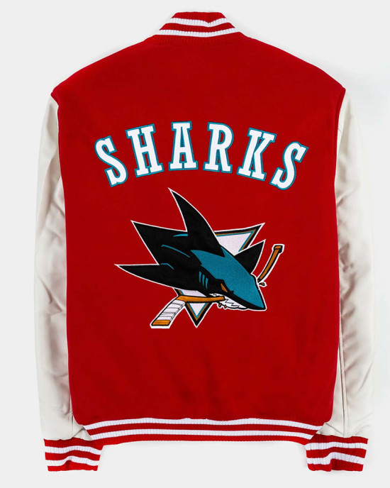 San Jose Sharks Red and White Varsity Jacket San Jose Sharks Red and White Varsity Jacket